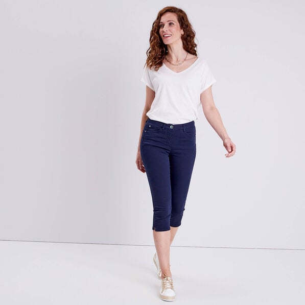 pantacourt droit taille standard bleu marine femme Pantacourt droit taille standard bleu marine femme