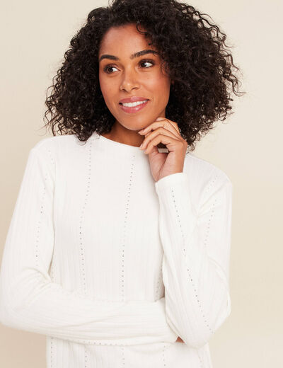 T-shirt manches longues col montant blanc femme
