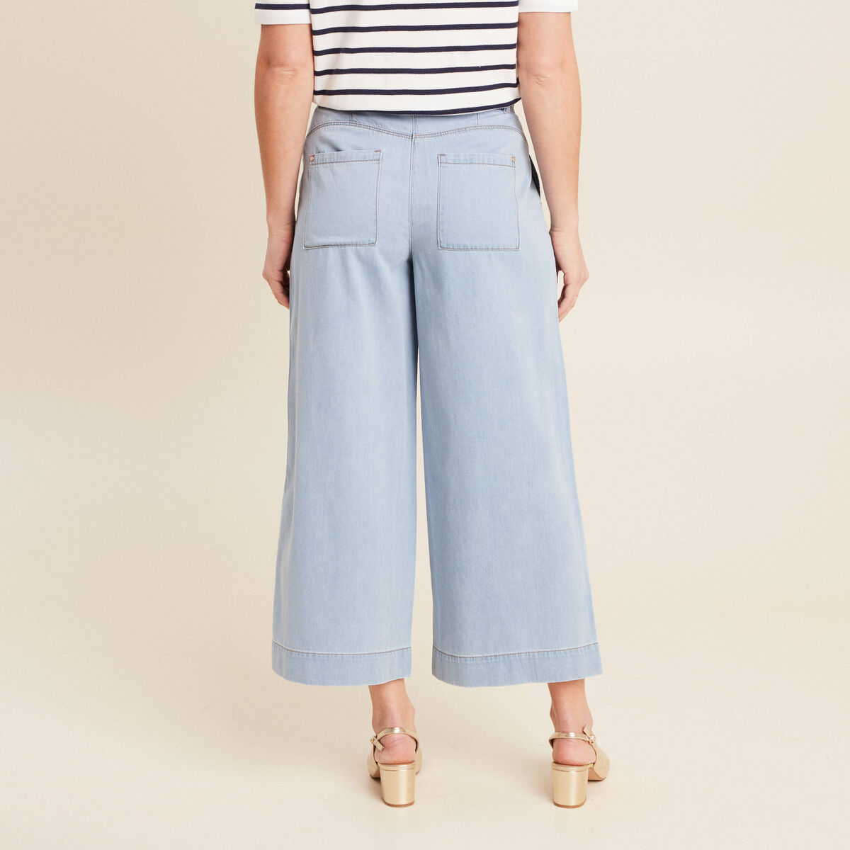 Jean large 7/8ème taille haute denim bleach femme