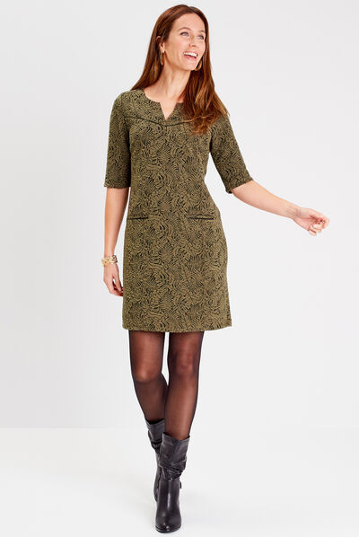 Robe droite manches courtes vert kaki femme