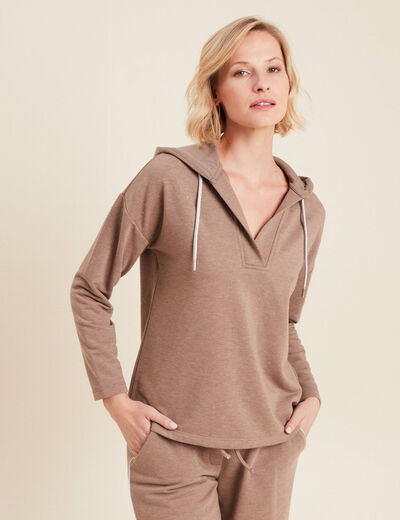 Sweat à capuche taupe femme
