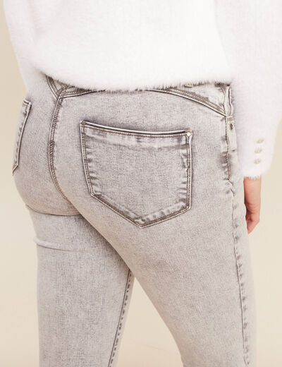 Jean ajust&eacute; taille bascul&eacute;e denim snow gris femme