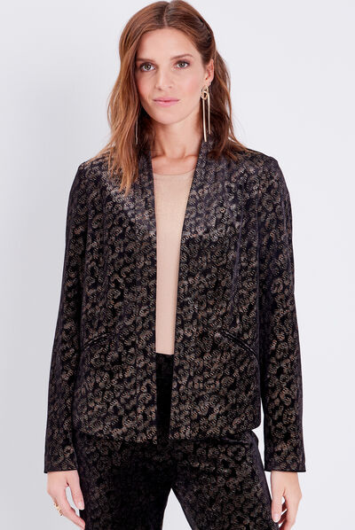 Veste droite velours noir femme