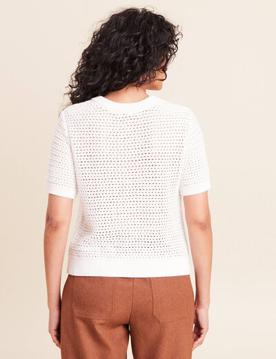Gilet manches courtes col rond ecru femme