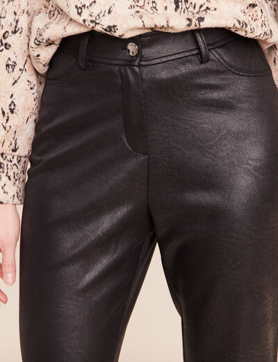 Pantalon similicuir droit 7/8&egrave;me noir femme