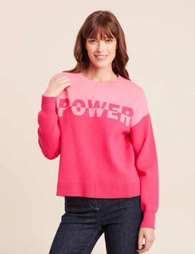 Pull col rond manches longues rose fushia femme