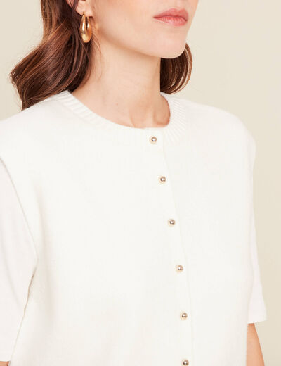 gilet droit court sans manches col rond ecru femme
