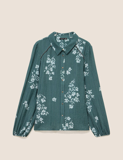 Chemise fluide manches longues vert femme