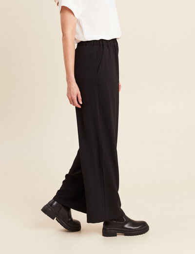 Pantalon large taille haute noir femme