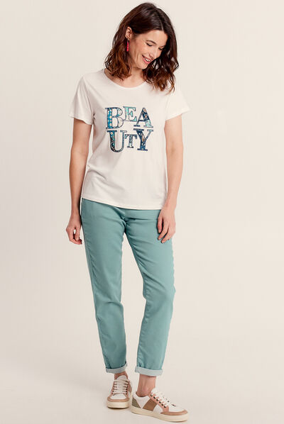 T-shirt manches courtes ecru femme