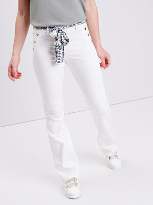 Pantalon bootcut ceinture ecru femme