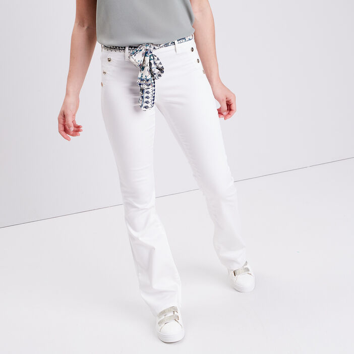 Pantalon bootcut ceinturé ecru femme