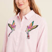 Chemise droite mi-longue en coton rose femme