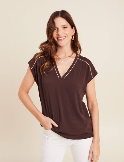 T-shirt manches courtes marron femme