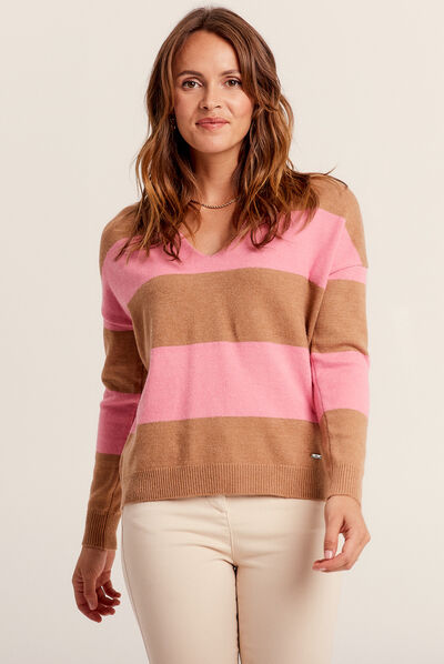 Pull manches longues rose fluo femme