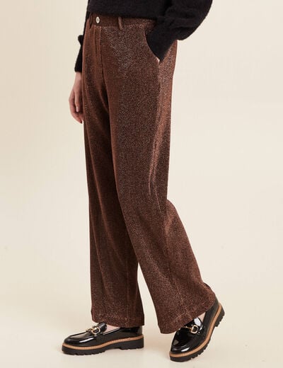 Pantalon flou effet tricoté couleur cuivre femme