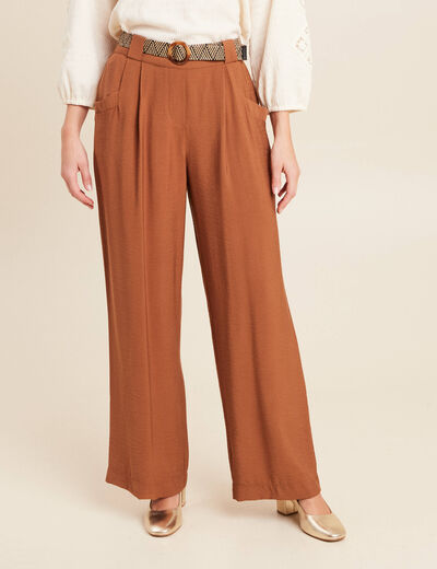 Pantalon large avec ceinture amovible marron femme