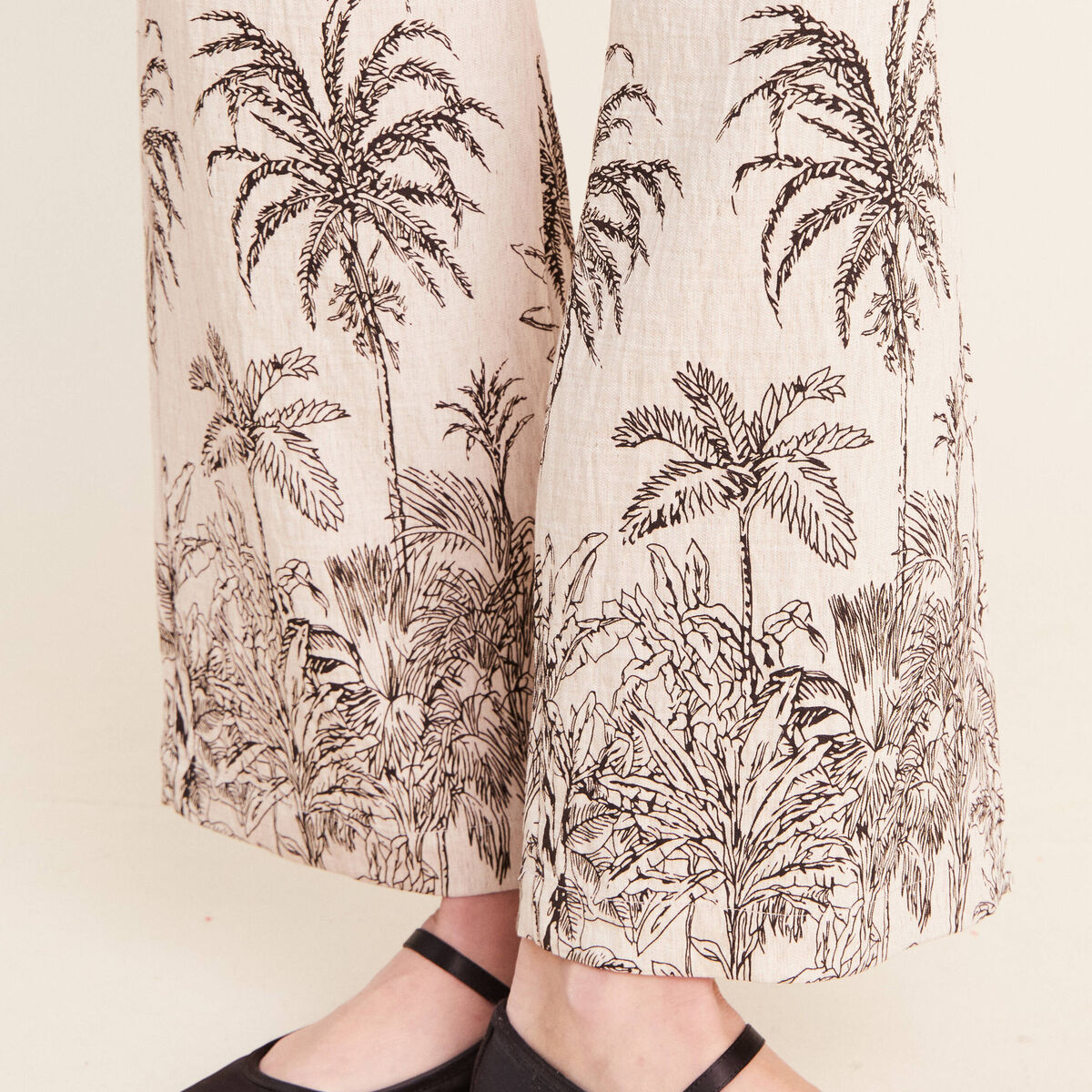 Pantalon large taille haute beige femme