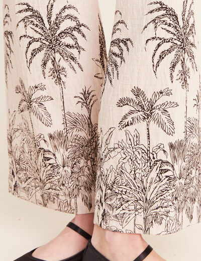 Pantalon large taille haute beige femme
