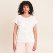 T-shirt col rond manches courtes brod&eacute; ecru femme