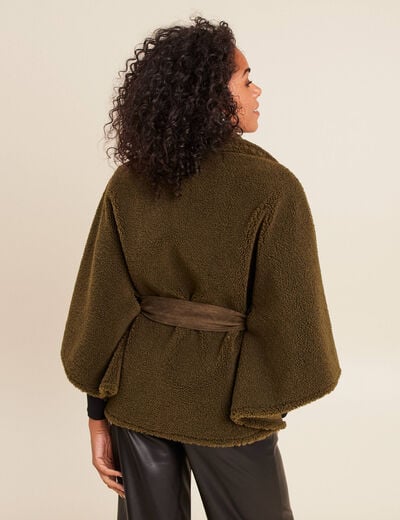 Poncho boutonn&eacute; ceintur&eacute; vert kaki femme
