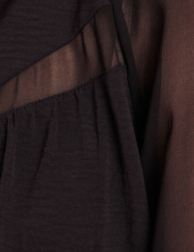 Chemise ample voile doubl&eacute;e col chemise noir femme