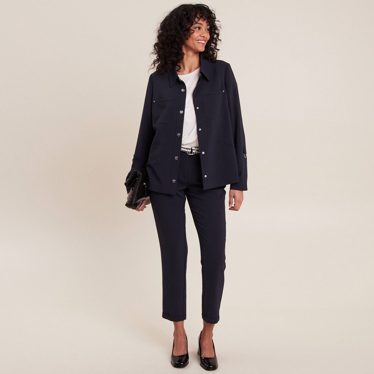 Veste cintrée boutonnée bleu foncé femme