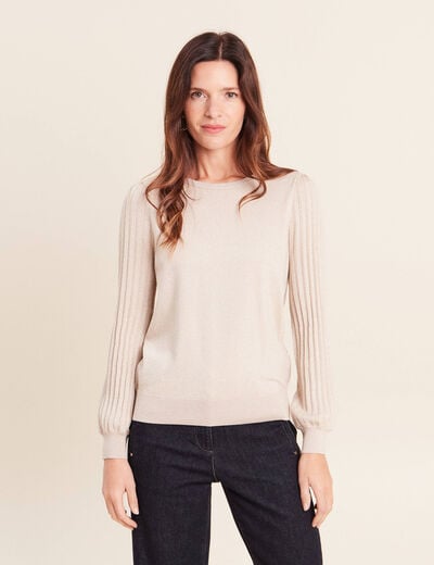 Pull cintr&eacute; col rond manches longues couleur or femme