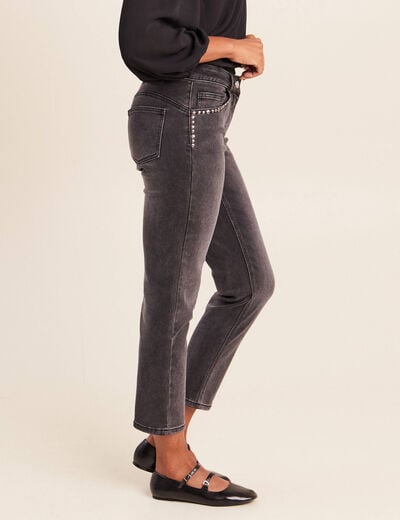 Jean droit 7/8&egrave;me taille bascul&eacute;e denim gris femme