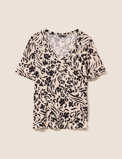 T-shirt col V manches courtes blanc femme