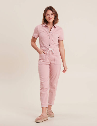 Combinaison pantalon boutonné rose pastel femme