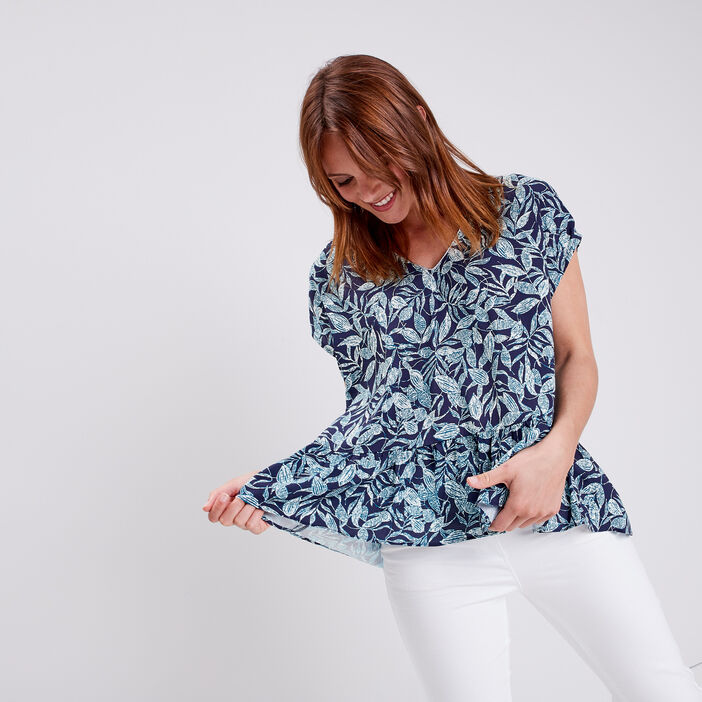 Blouse manches courtes bleu marine femme