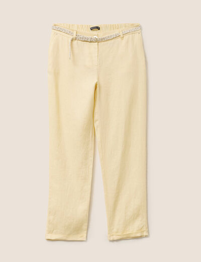 Pantalon flou ceinturé jaune clair femme