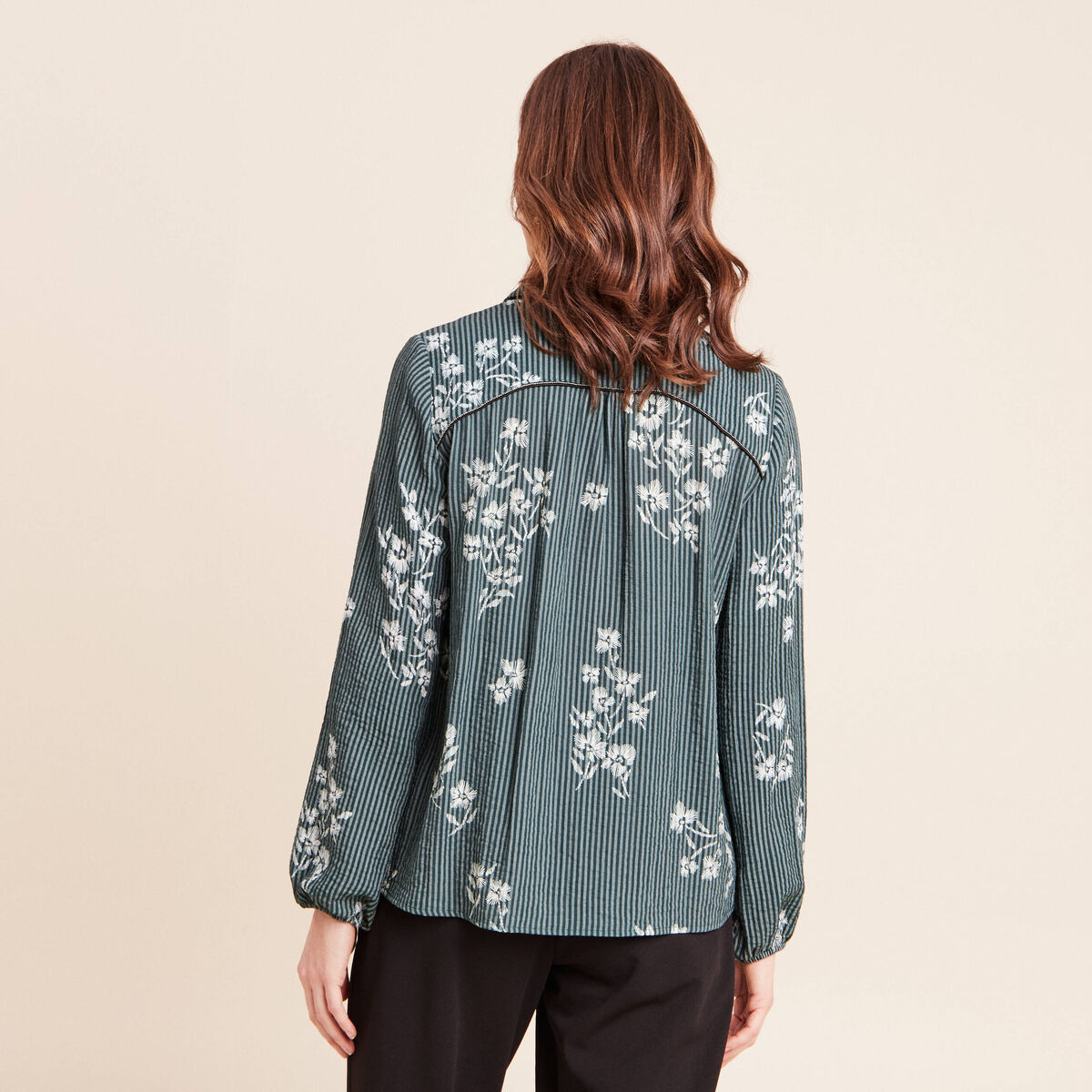 Chemise fluide manches longues vert femme