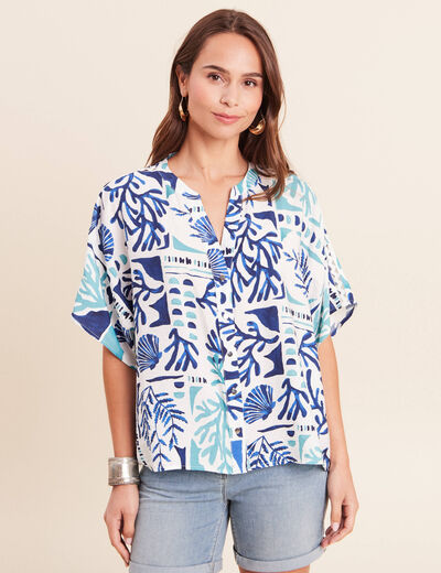 Chemise ample manches courtes fluide bleu femme