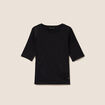 T-shirt ajust&eacute; col rond manches coudes noir femme