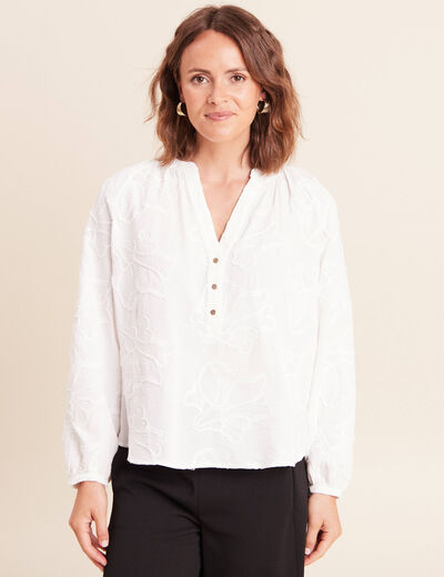 Blouse ample manches longues fluide ecru femme