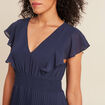 Robe longue évasée à volants bleu marine femme