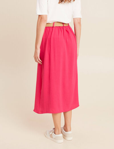 Jupe longue évasée ceinturée rouge corail femme