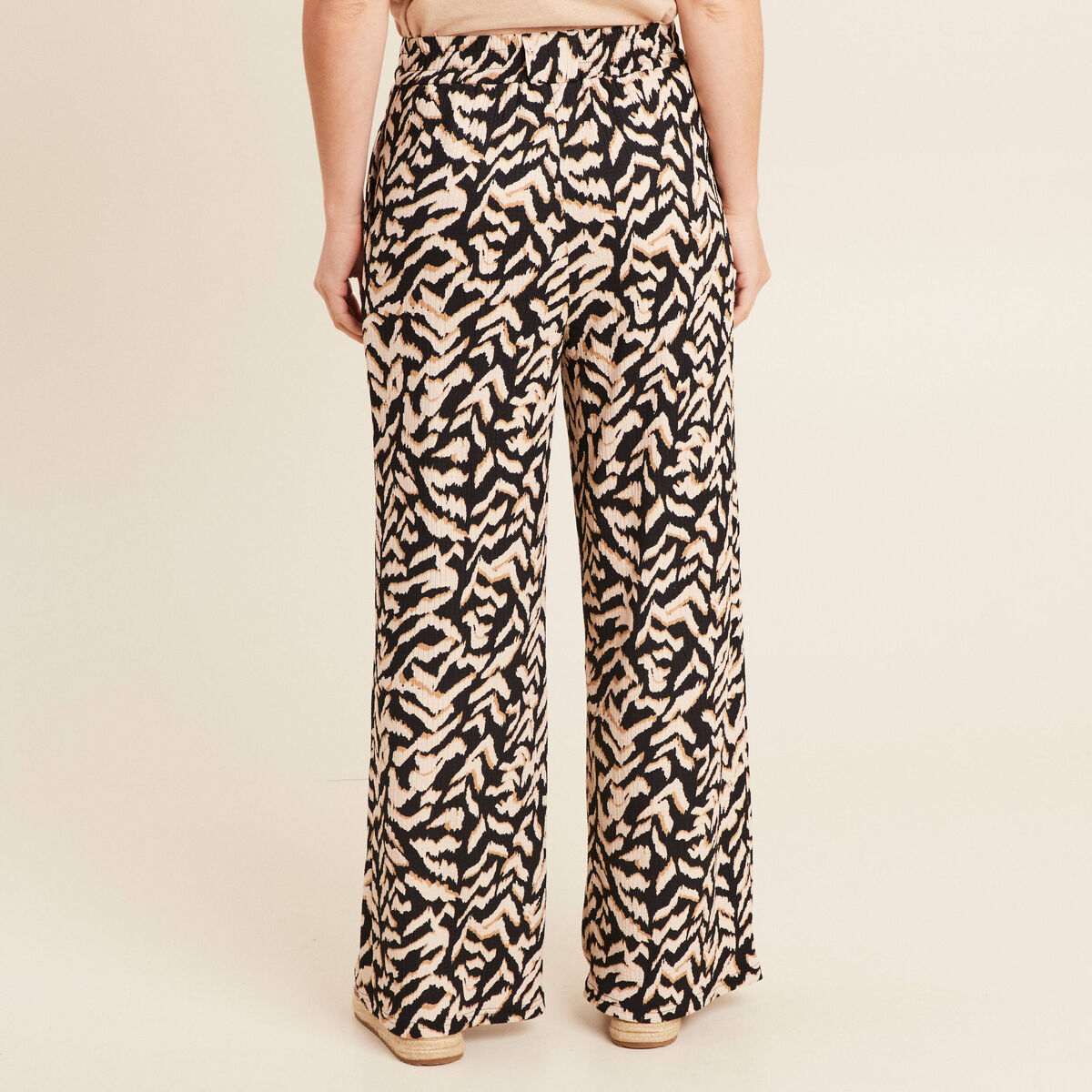 Pantalon large taille haute noir femme