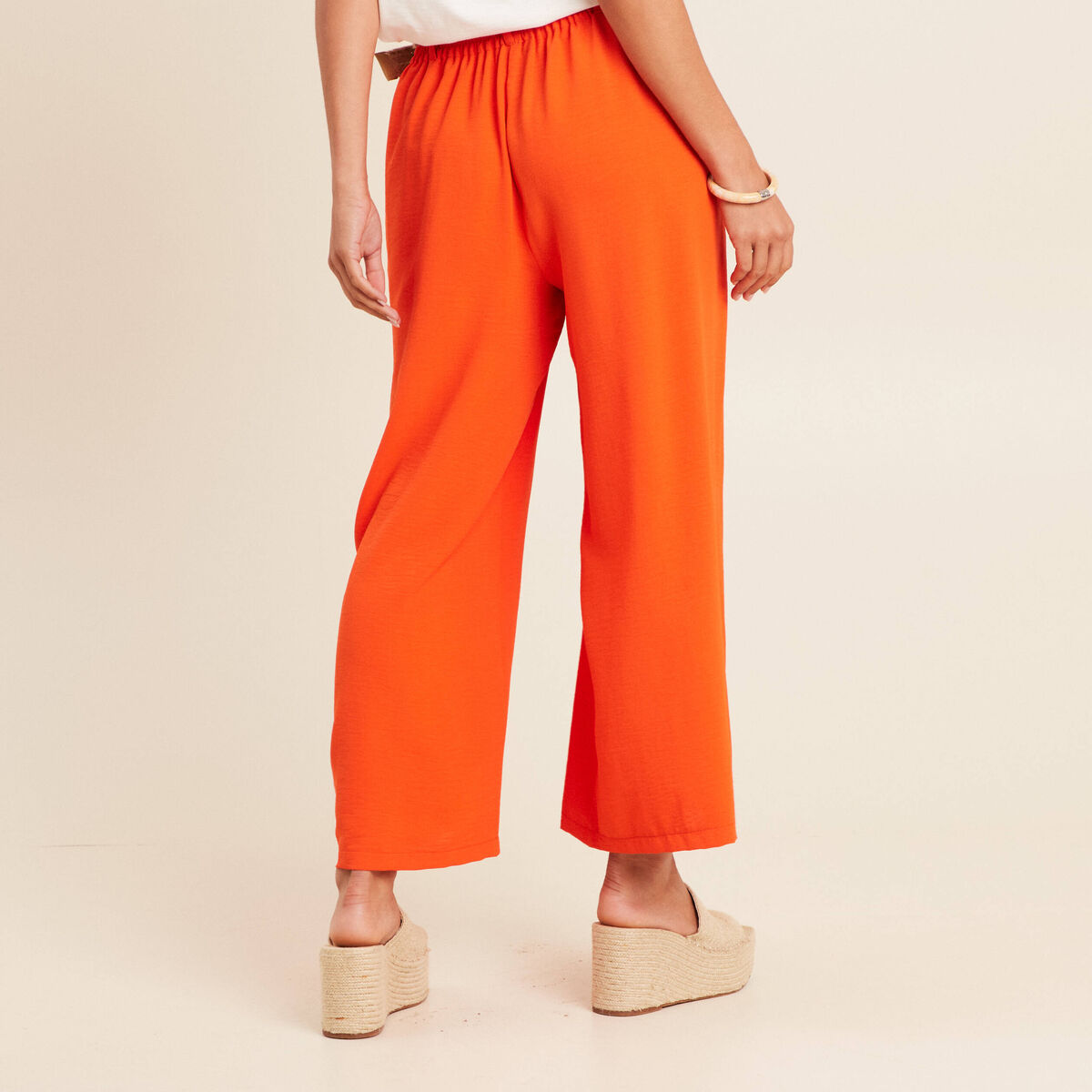Pantalon jupe-culotte large orange corail femme