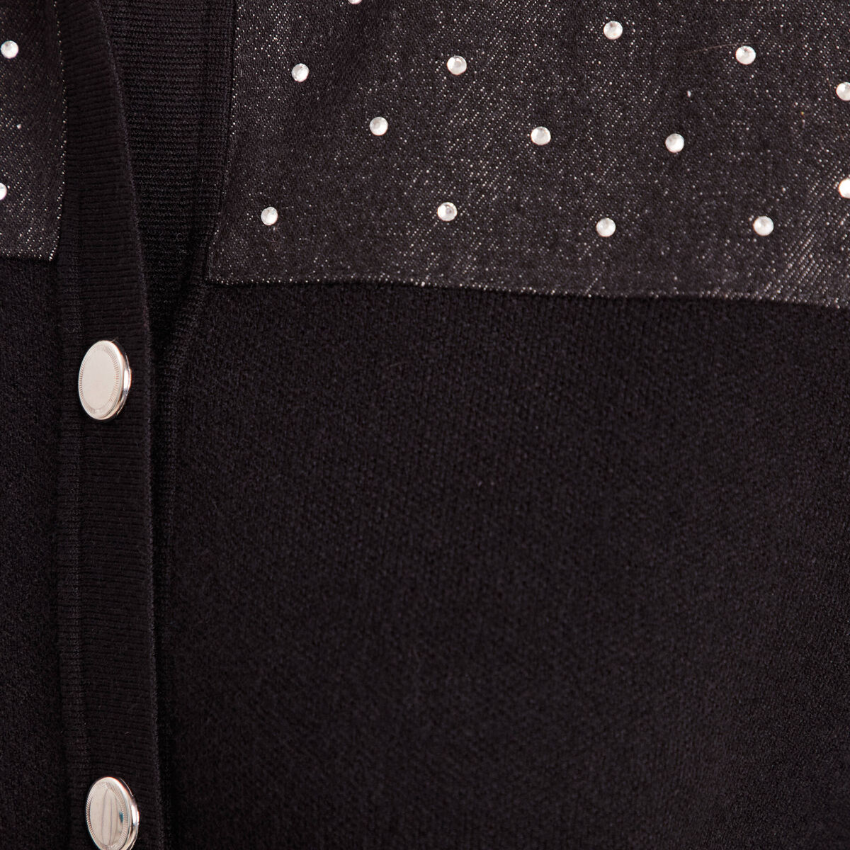Gilet col rond manches longues strass noir femme