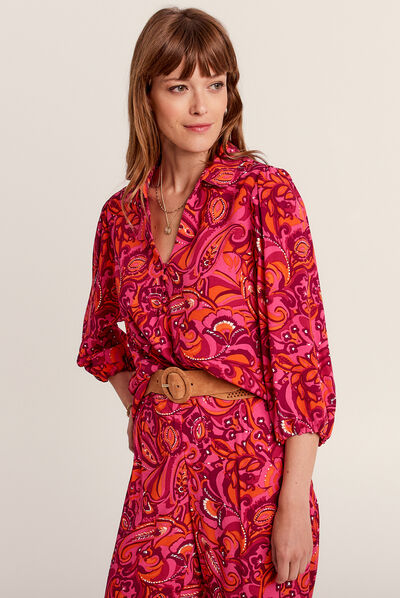 Blouse manches 3/4 rose fushia femme