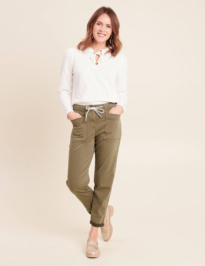 Pantalon coupe mom 7/8&egrave;me vert kaki femme