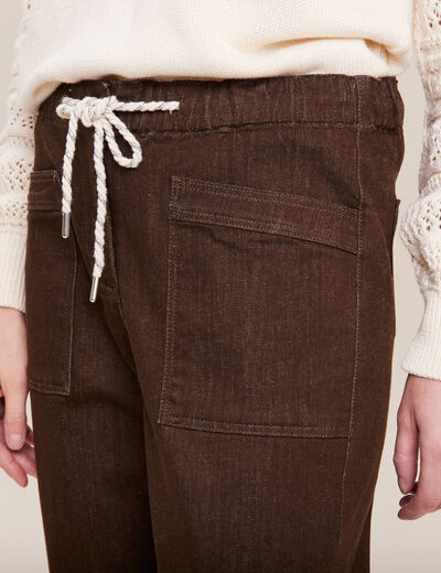 Jean large à coulisse marron foncé femme