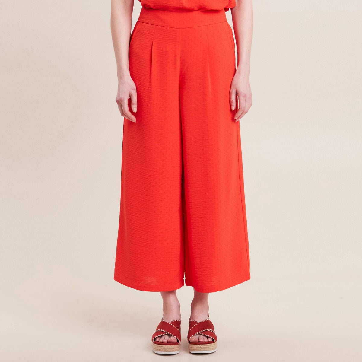 Pantalon large &eacute;lastiqu&eacute; orange femme