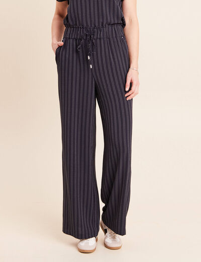 Pantalon large taille haute bleu femme