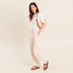 Pantalon large taille haute creme femme
