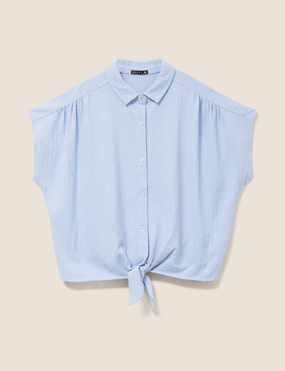 Blouse ample cropped col am&eacute;ricain bleu gris femme