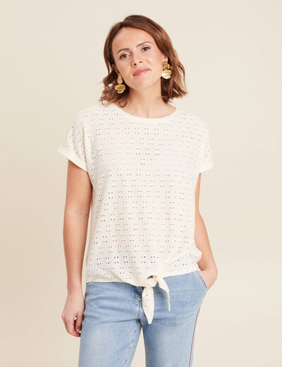 Blouse manches courtes nouée ecru femme
